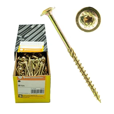 Image of 5mm x 50mm (Pack of 200) Yellow Hardened Wafer Head Torx Wood Timber Construction Screw High Performacne Carpenter Screws