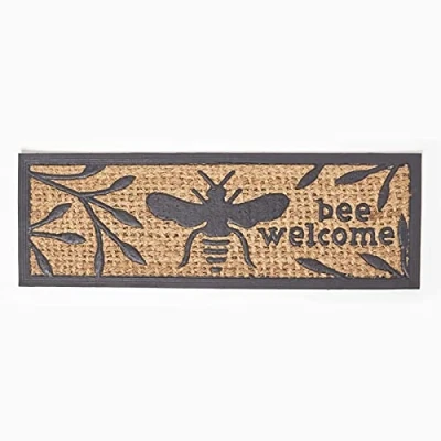 Image of HOMESCAPES Bee Door Mat Rubber and Coir Anti Slip Doormat for Indoor Outdoor Use W 75 x H 25 cm