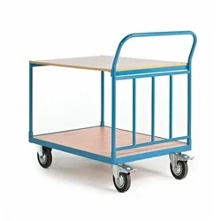 Image of Shelf Truck; 2 w Tubular End; Fixed/Swivel Castors; Blue/Veneer