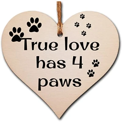 Image of Handmade Wooden Hanging Heart Plaque Gift for Dog Lovers Novelty Funny Keepsake