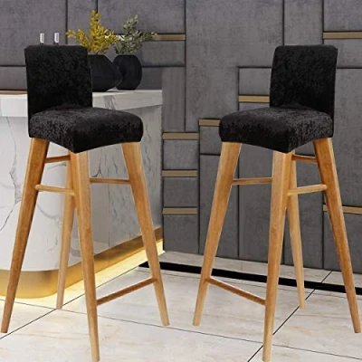 Image of KELUINA Velvet Bar Stool Chair Covers with Backrest,Elastic Seat Home Soft Slipcover Protector for Kitchen Breakfast Counter Chairs Stools (Black,Set of 6)
