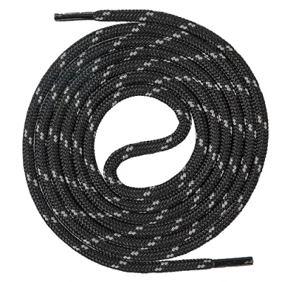 Image of Mount Swiss Round premium laces for work shoes, hiking shoes and trekking polyester, diameter 4.5 mm, very tear resistant, colour: black/grey, length: 130 cm.