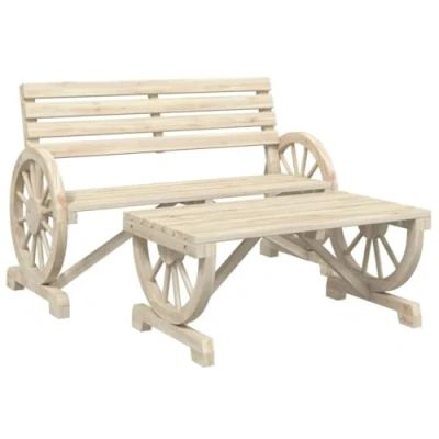 Image of vidaXL 2 Piece Garden Lounge Set Solid Fir Wood Outdoor Furniture with Comfortable Bench and Practical Coffee Table for Patio, Deck