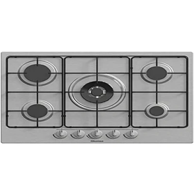 Image of Hisense GM772XF Gas Hob, 5 Cooking Zones, Width 70 cm, Double Crown Wok Burner and Glazed Grills, Integrated Ignition, Stainless Steel Anti Imprint