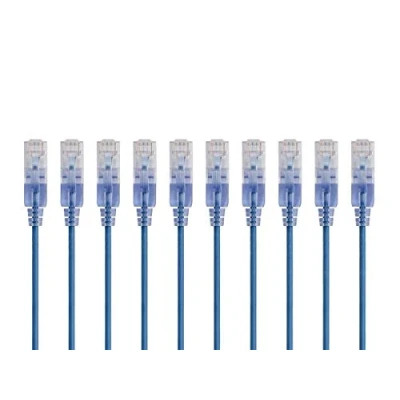 Image of Monoprice Cat6A 2ft Blue 10 Pk Patch Cable UTP 30AWG 10G Pure Bare Copper Snagless RJ45 SlimRun Series Ethernet