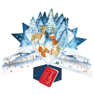 Image of Husband Christmas Card 3D Woodland Animals Pop Up Xmas Cards POP064X10