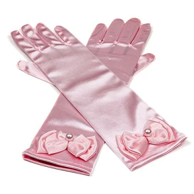 Image of RUNHENG Kids Stretchy Satin Long Finger Dress Gloves (Rose)