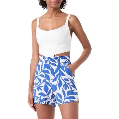 Image of VERO MODA Women&#039;s Vmeasy Joy Hw Shorts WVN Ga, Snow White/AOP: Alisa Mazarine Blue, S