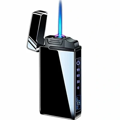 Image of Windproof Dual Arc Electric Lighter, Jet Flame Torch Butane Lighter with LED Flashlight 3 in 1 USB Rechargeable Battery Indicator, Good for Cigarette Cigar Candle