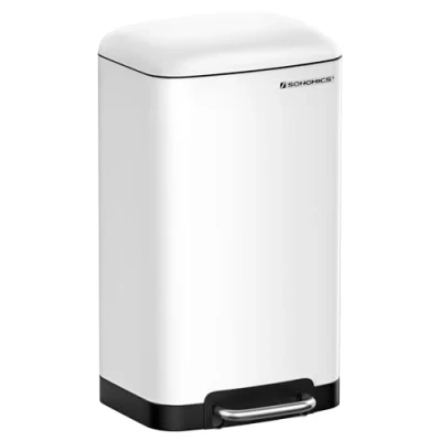 Image of SONGMICS Kitchen Bin, 8 Gallon (30L) Rubbish Steel Pedal Bin with Lid and Inner Bucket, Soft Close, Greenish Grey LTB01GS