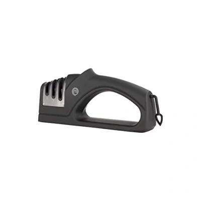 Image of MasterChef Kitchen Knife Sharpener 3 Stage Sharpening System (Coarse/Medium/Fine) For Steel Blade Knives &amp; Scissors With Ergonomic Soft Touch Handle Non Slip Base, Black