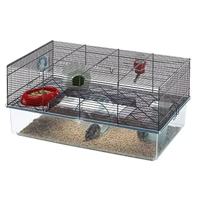 Image of Ferplast FAVOLA Hamster Cage Spacious Two Level Habitat, Interactive Transparent Design, Exercise Wheel &amp; Accessories Easy Access Cleaning, Tubes Connect&amp;Play, 60x36.5x30 cm