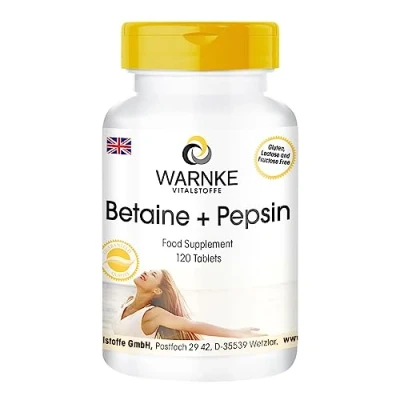 Image of Betaine HCl with Pepsin Highly dosed 120 Tablets Warnke Vitalstoffe German Pharmacy Quality