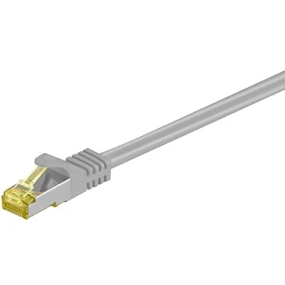 Image of Goobay 92635 RJ45 Patch Cable with CAT 7 Raw Cable, Double Shielded, S FTP up to 600 Mhz, Halogen Free, Copper Plug, Gold Plated Contacts, 0.25 m, Grey