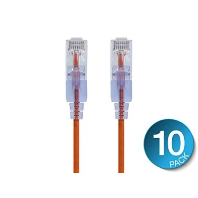 Image of Monoprice Cat6A Ethernet Patch Cable 1 Feet Orange (10 Pack) Snagless RJ45 550Mhz UTP Pure Bare Copper Wire 10G 30AWG SlimRun Series