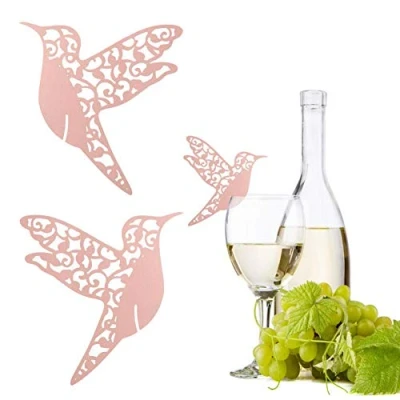 Image of Atyhao Wedding Name Place Cards, 50pcs Little bird Shape Hollow Cards For Wine Glass Table Decoration(pink)