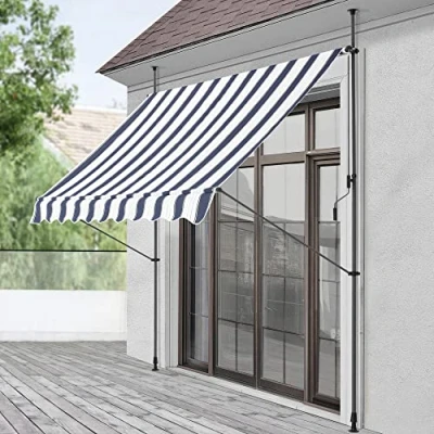 Image of Clamp awning 350 x 120 200 300cm Balcony Sun protection without drilling Dark blue white striped