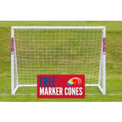 Image of Samba 8x6ft Football Goal All Weather uPVC Training Posts Portable Net Locking System Garden &amp; 5 Marker Cones