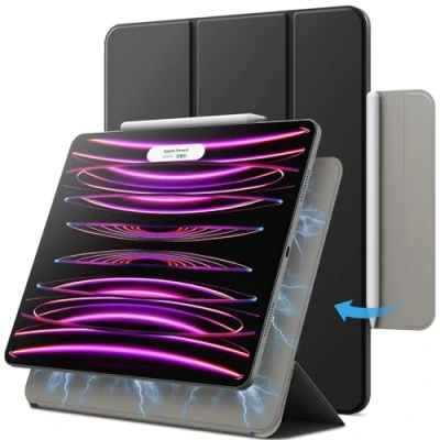 Image of JETech Magnetic Case for iPad Pro 12.9 Inch 2022/2021/2020/2018 (6th/5th/4th/3rd Generation), Pencil 2nd Charging, Attachment, Cover Auto Wake/Sleep (Black)