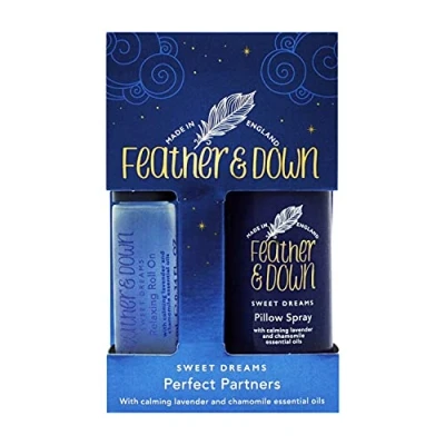 Image of Feather &amp; Down Sweet Dreams Perfect Partners Gift Set (50ml Pillow Spray 10ml Roll on) With calming lavender chamomile essential oils. Cruelty Free.