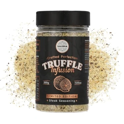 Image of Premium Truffle Steak &amp; BBQ Rub Limited Edition Gourmet Seasoning Infused with Truffles for Luxurious Flavour Unique Blend of Spices Large Jar (200g)
