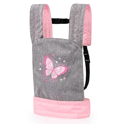 Image of Bayer Design 62233AA Doll Carrier for Kids EasyCarry, Front and Back Portable, Grey, Pink, Butterfly
