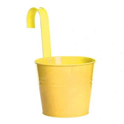 Image of Flower Pots, Garden Pots Hanging Buckets Planter, Metal Plant Home Decor with Hook For Balcony Fence Yellow L