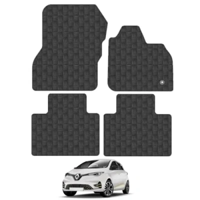 Image of 5mm Rubber Car Mats Compatible With Renault Zoe E Tech Electric (2021+) Tailored Fit Floor Set Accessory Custom Anti Slip Backing Heavy Duty Waterproof Easy Clean Durable All Weather
