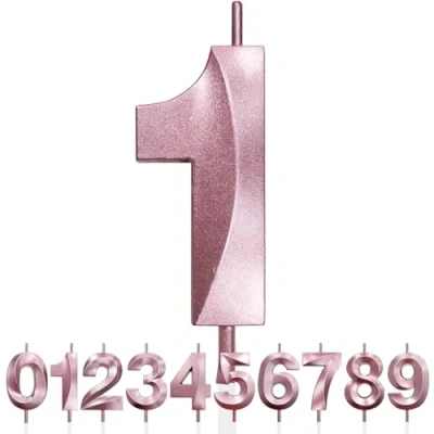 Image of Number 1 Birthday Candles, 3D Design Rose Gold Glitter Happy Cake Topper Decorations, Candle for Party, Wedding Anniversary 1pc (Pink Gold)
