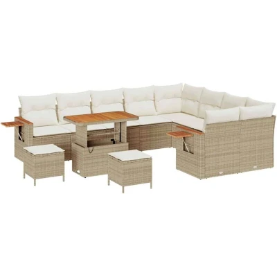 Image of vidaXL 12 Piece Garden Sofa Set with Cushions Beige Poly Rattan Acacia