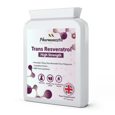Image of Trans Resveratrol Supplement 150mg 90 Vegan Easy Swallow Daily Capsules 3 Month Supply Providing from Polygonum Cuspidatum Extract (Japanese Knotweed) UK Manufactured to GMP