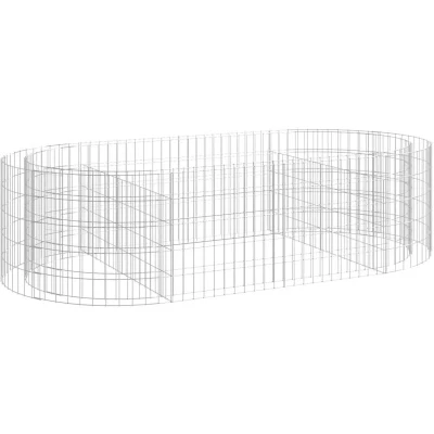 Image of vidaXL Gabion Raised Bed Galvanised Iron Oval Planter for Garden Weather Resistant and Rustproof Silver coloured, Dimensions: 200x100x50 cm