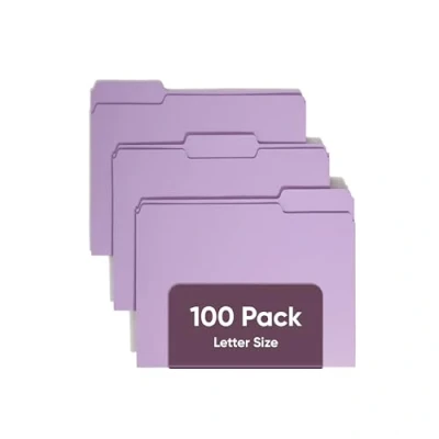 Image of Smead Colored File Folder, 1/3 Cut Tab, Letter Size, Lavender, 100 per Box (12443)