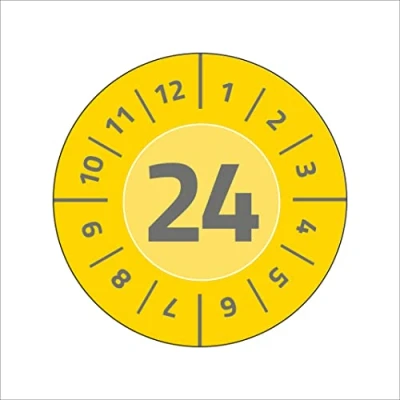 Image of AVERY Zweckform 80 Test Badges with Year 2024 (Durable, Strong self Adhesive, Diameter 30 mm, Sticker, can be Written on, Made of Vinyl Adhesive Film), Item no. 6944 2024, Yellow
