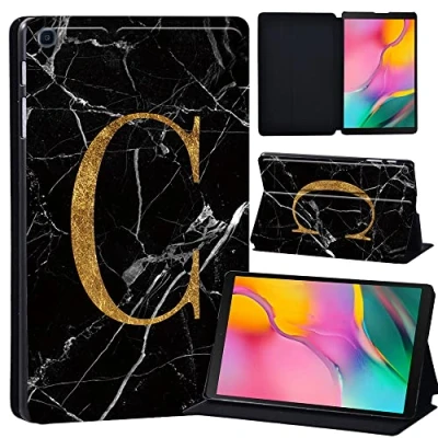 Image of Printed Leather slim lightweight Stand Cover Case for Samsung Galaxy Tab A 10.1 2019 (Model: SM T510 T515), with Function (Black) (letter C on black marble)