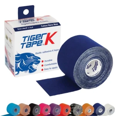 Image of TIGERTAPES Tiger K Tape Navy (5cm x 5m) Kinesiology Uncut Roll Elastic Therapeutic Muscle Support for Exercise, Sports &amp; Injury Recovery Water Resistant, Hypoallergenic