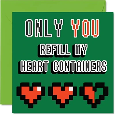 Image of Funny Gamer Anniversary Card for Boyfriend Girlfriend Husband Wife 8 Bit Love Retro Gaming Valentine&#039;s Day Her Him Women Men, 145mm x Birthday Greeting Cards Fiance Fiancee