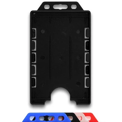 Image of CKB LTD® Vertical Double Sided Rigid Slide in Open Faced ID Card Badge Holders Portrait Dual Identity Plastic Pass Protector Holds Two Cards 86mm 54mm cr80 Credit Sized (Black, Pack of 100)