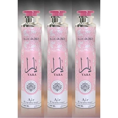 Image of Yara 300 ml Air Freshener Room Spray Odor Eliminator Long Lasting for Home &amp; Car (Soft, Rose, Musk) (Pack of 3)