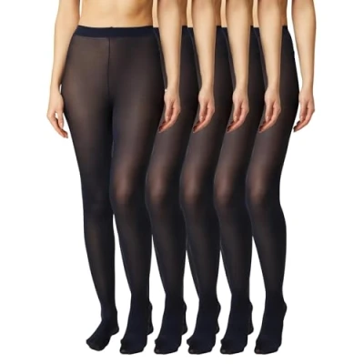 Image of FM London 5 Pack Tights for Women Comfortable Women&#039;s with Stretch Fit Design 40 Denier Black Tights, Nude &amp; Navy Durable Construction Ladies all Occasions