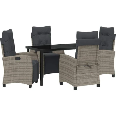 Image of vidaXL 5 Piece Garden Dining Set Grey Poly Rattan