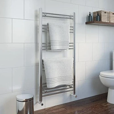 Image of DuraTherm Dual Fuel Heated Towel Rail Chrome Designer Flat Manual Electric 1200x600