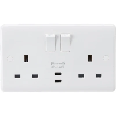 Image of KnightsBridge 13A 2G DP Switched Socket with Dual USB C 20V DC 1.5A (Max. 30W)