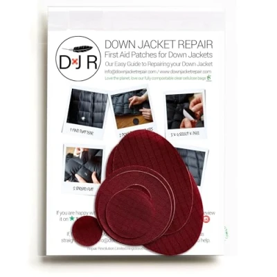 Image of DOWN JACKET REPAIR PATCHES: Easy to Use, Pre Cut, Self Adhesive, Waterproof, Tear Resistant Ripstop Nylon Fabric for Repairing Clothing, Sleeping Bags, Tents, Outdoor Gear Burgundy