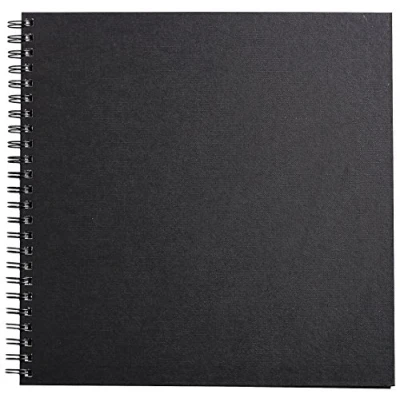 Image of Clairefontaine Ref 34261C Goldline Wirebound Pad (64 White Sheets) 30.5 x 30.5cm Size, 140gsm Paper, Square Layout Black Cover Suitable for Dry Techniques