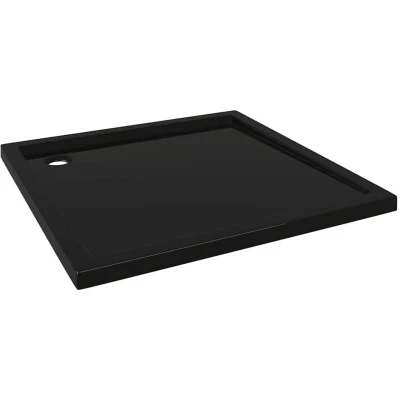 Image of &#039;vidaXL Square ABS Shower Base Tray, Glossy Black Finish, Fiberglass Reinforced, 90x90cm, Scratch and Stain Resistant, Low Threshold for Easy Access, Modern Bathroom Fixture