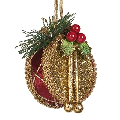 Image of Goodwill Victorian Drum Decoration With Holly 15 Centimeter Burgundy Cream and Gold