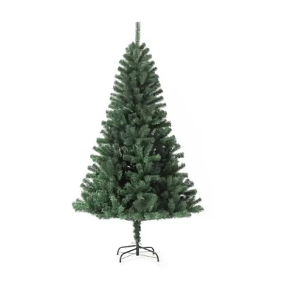 Image of EVRE Artificial Green Christmas Tree Bushy Style with 500 PE PVC Branch Tips &amp; Foldable Strong Metal Stand for Indoor Xmas Festive Home Decor 5Ft or 151CM in height
