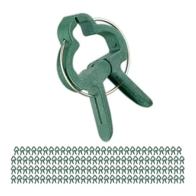 Image of Relaxdays Plant Clips, 120x Set, Small, 3 x 4 cm, Spring Clamp, Tomato, Flower, Support, Garden, Stem, Green, 0.5 cm