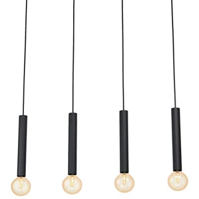 Image of EGLO Cortenova Pendant Light, 4 Bulb Industrial Steel Light in Black, Dining Table Lamp, Living Room Hanging with E27 Socket
